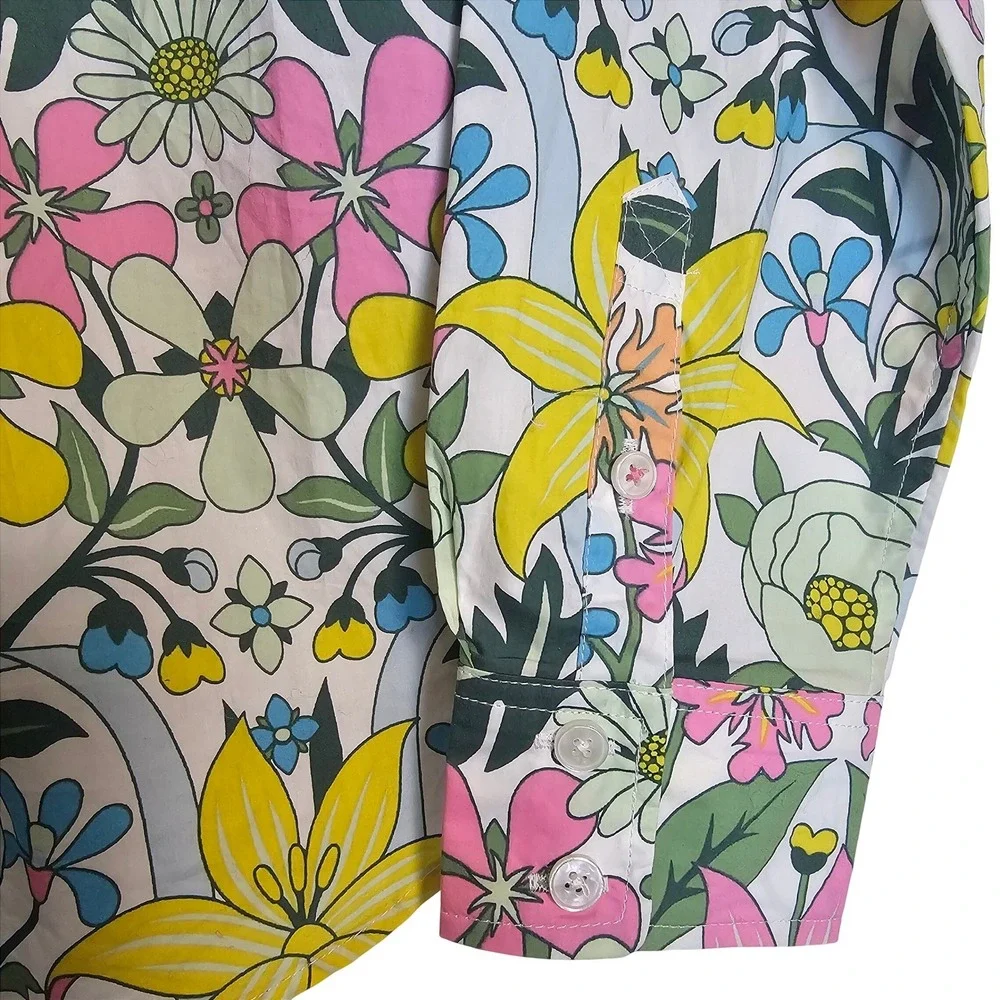 Boden Womens Floral Button Down Shirt Pink Colorful Spring Cotton 8R Bold Retro - Picture 4 of 6